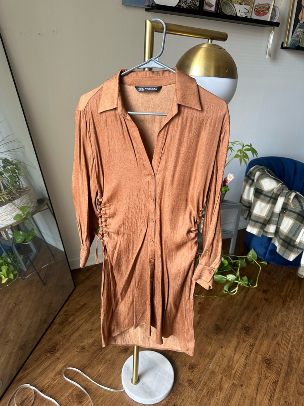 Zara Coppet Button-Front Shirt Dress with open sides
